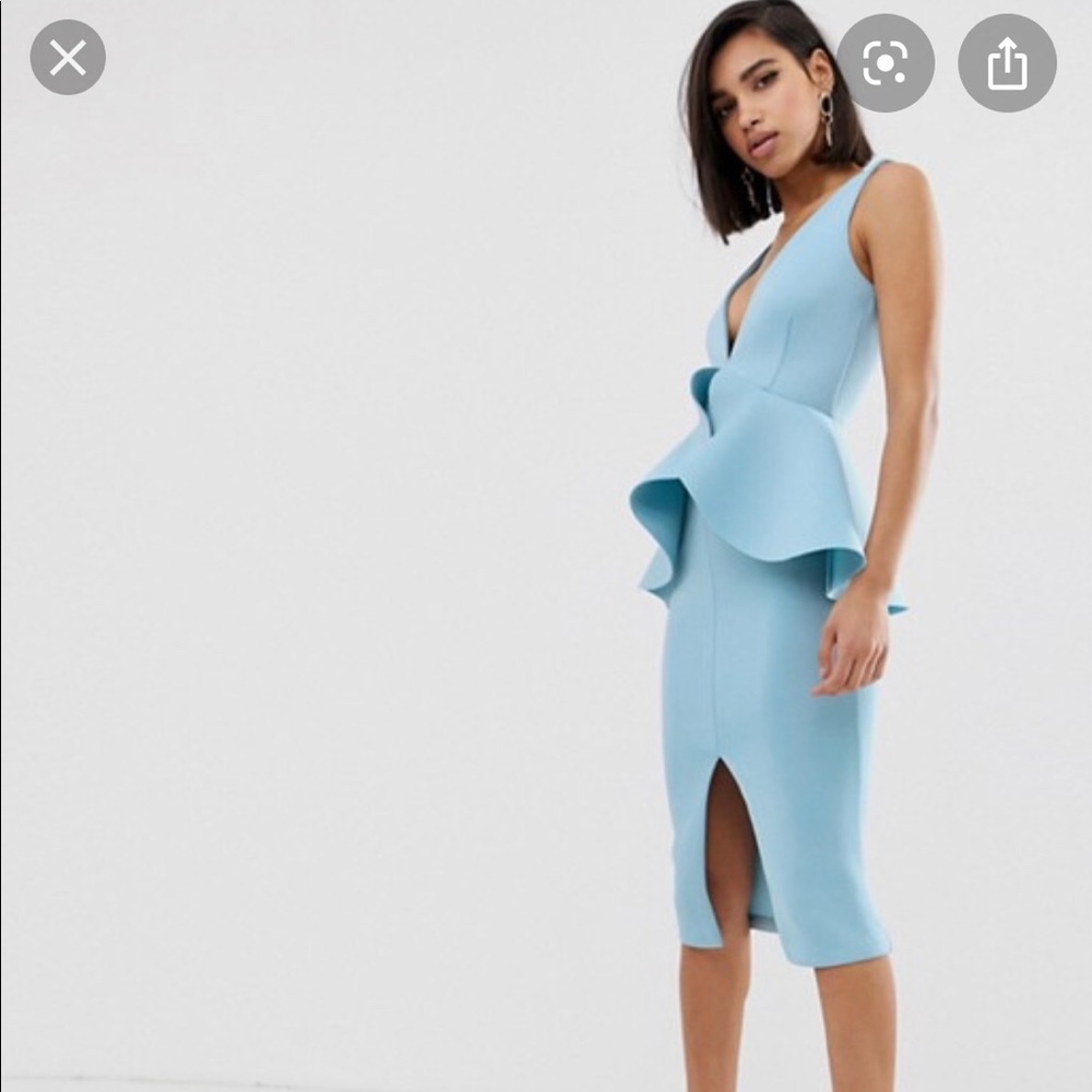 LAVISH ALICE PEPLUM SCUBA RUFFLE DRESS DUSTY BLUE